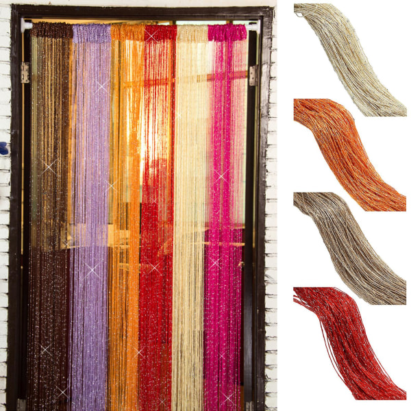Farfi Glitter Door Curtain With Silver Ribbon Flexible Shiny Tassel Flash Line Curtain For Balcony Dark Purple