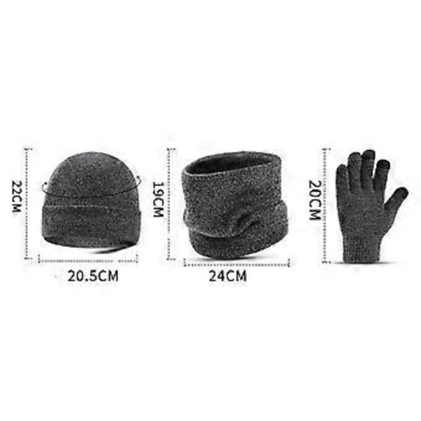 Vinter Varmelue Grå Beanie, Varmt Fôr Skjerf, Unisex Strikk Touch Hansker Tredelt Sett, Kuldebestandig Lue Hodeplagg Lue Løpehansker