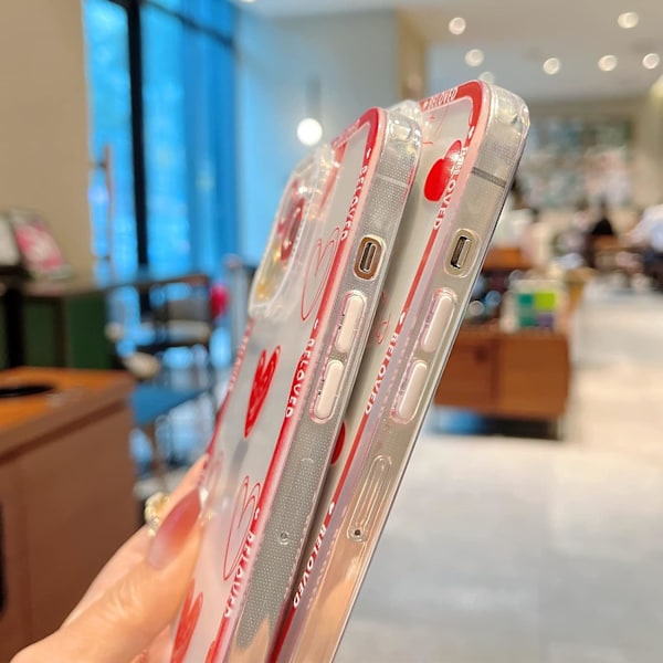 INS Style Kærlighedshjerte Transparent Cover til iPhone 13 Pro Max 6.7 I
