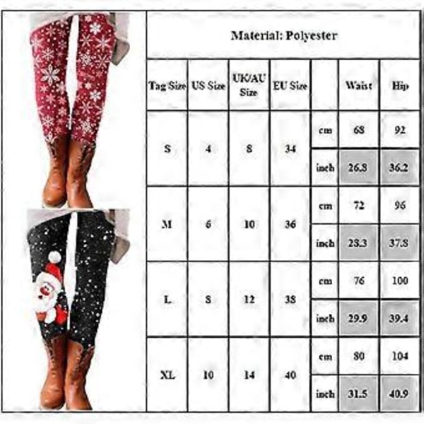 Dam Leggings med Julmotiv - Katt, Tomte, Snöflinga - Slanka, Sportliga Yogabyxor, Byxor, Underdelar (S A)