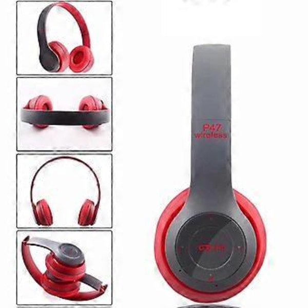 P47 Bluetooth-kuulokkeet, monitoiminen syvä basso, melunvaimennus, taitettava langaton urheilukuuloke kotiin, toimistoon ja matkalle (punainen)