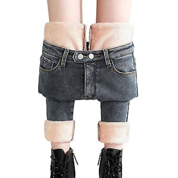 Naisten Talviset Lämpimät Housut Korkeavyötäröiset Muodikkaat Termiset Fleecepäälliset Denim-Legginsit Rentoon Käyttöön (25 Sinertävä Harmaa Plussi)