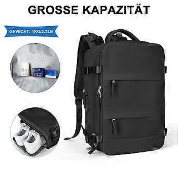Käsimatkatavara-reppu, 40L lentokoneessa sallittu matkareppu miehille ja naisille, ylimääräinen laukku (musta)