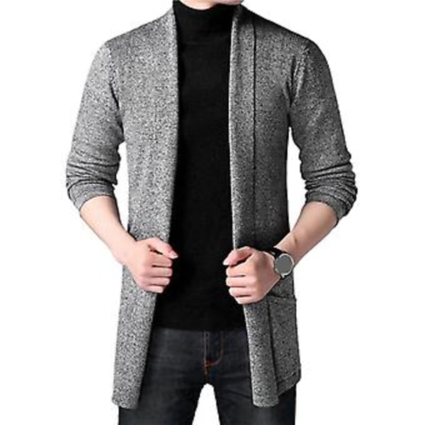 Fianao Herrkavaj Stickad Tröja Enfärgad Anti-krymp Höst Vinter Stickad Tröja Jacka för Arbetsplatsen (3XL Grå)
