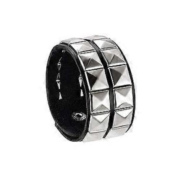 SZTXJ Unisex Sort Ægte Læder Sølv Pyramide Nitter Armbånd 80'er Gotisk Punk Glam