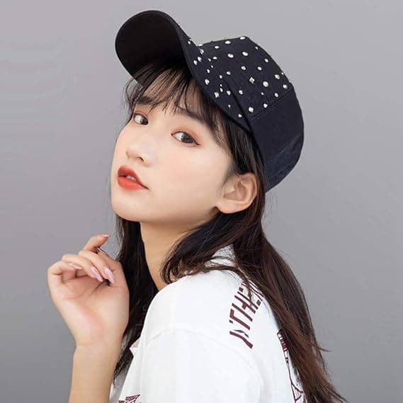 Justerbar åndbar Rhinestone Baseball Cap til kvinder Bling Seq