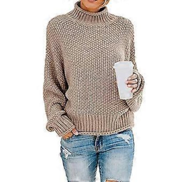 Dam Turtleneck Batwing Ärm Oversized Tröja S Vit(S Khaki)