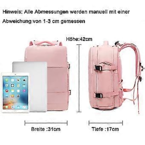 Kabinväska Ryggsäck, 40L Flyg Godkänd Reseryggsäck för Män Kvinnor, Extra Väska (Rosa)