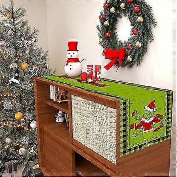 Jouluinen Grinch varasti pöytäliinan joulupöydän koristeluun -NMAOV( B)