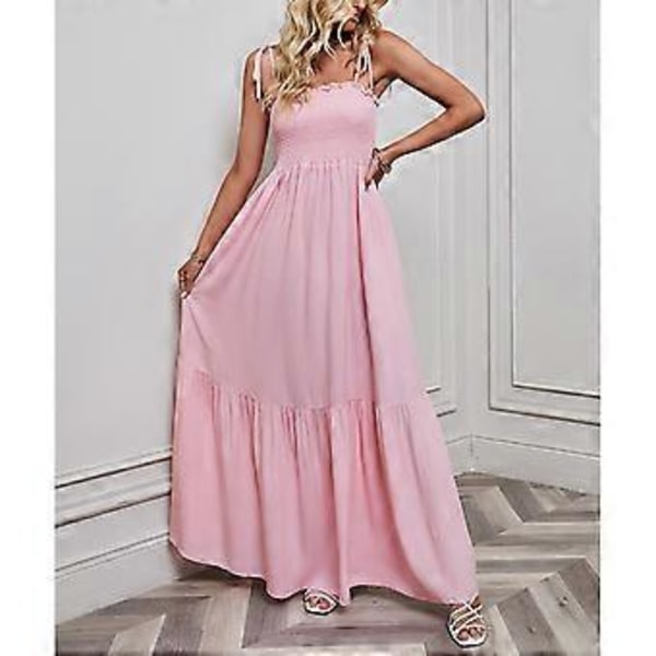 Bandageklänning Fashionabelt Plisserat Design Enfärgad Dam Spaghettiband Klänning För Semester Strand (M Rosa)