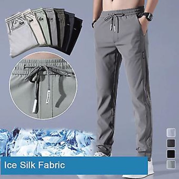 Männs Snabbtorkande Stretchbyxor - Enfärgad, Midjehöjd, Lös Passform (3XL svart)