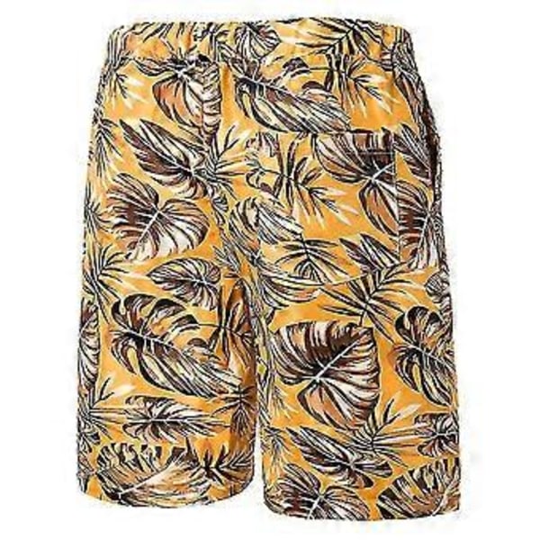 Män Hawaii Blommigt Tryckt Shorts Sommar Strand Semester Korta Byxor V (4XL Guld)