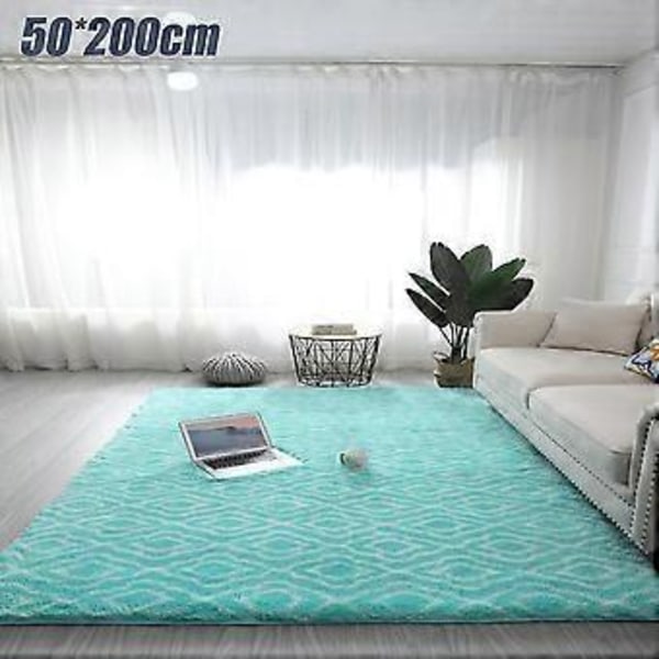 Fluffig Plyschmatta Vardagsrum Ryamatta Rektangulär Matta Dekor (Blå Vit Diamantgitter 50x200cm)