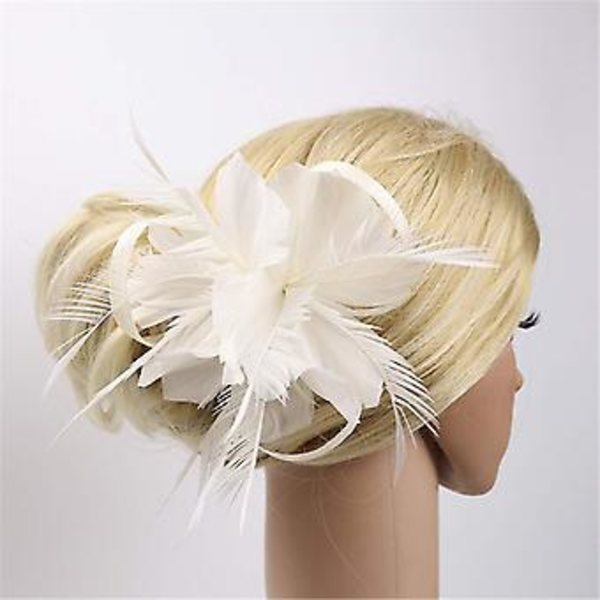 Fascinatorer för Kvinnor Bröllopsfascinator Hatt Blomma Nät Fjäder Hårband  QB-Vit