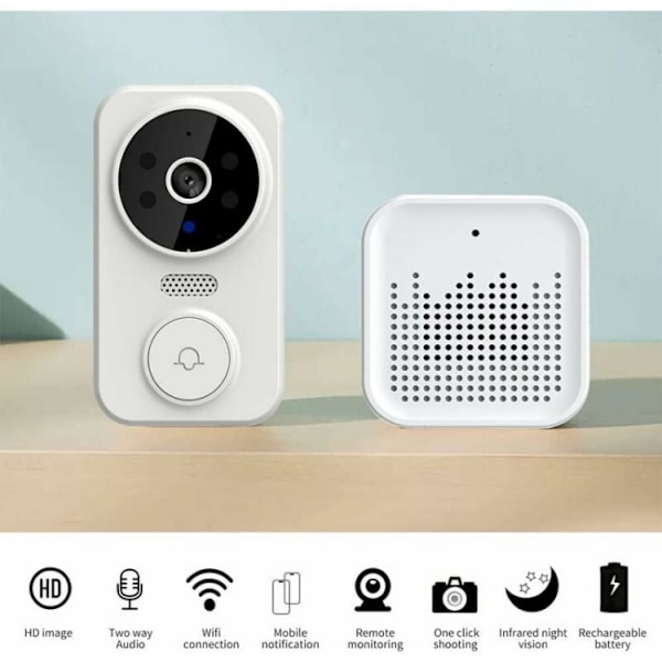 Hvid trådløs videodørklokke, smart hjem wifi dørklokke O