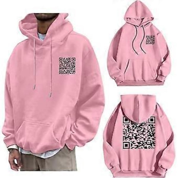 F**k You QR-kode hettegenser, QR-skanning kode vits, morsom hettegenser unisex, tykk vintergenser topper (M rosa)