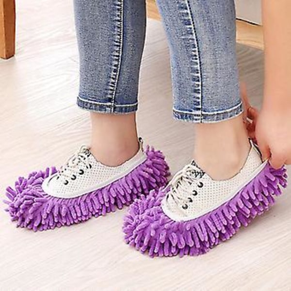Pestävä Lazy Mop - pölytossut lattian puhdistukseen, kotikäyttöön, sukat kengät (2 kpl, violetti)