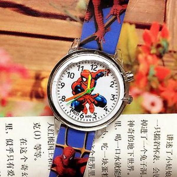 Spiderman Cartoon Klocka LED Luminous Blinkande Silikonband Pojkar Klockor Barnpresent (Mörkblå)