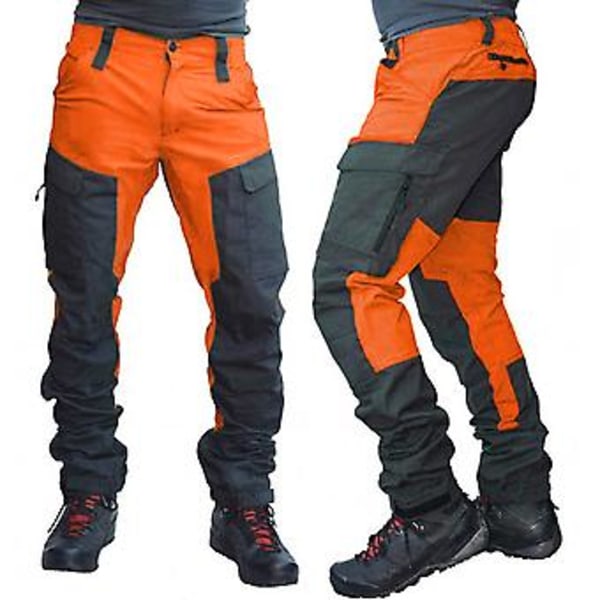 Fianao Mænds Mode Farveblok Multi Lommer Sports Lange Cargo Bukser Arbejdsbukser (XL Sort)