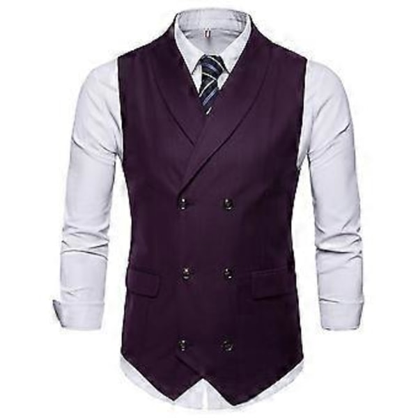 Allthemen Herre Business Formel Ensfarvet Revers Dobbeltradet Slim Vest (S Burgundy)