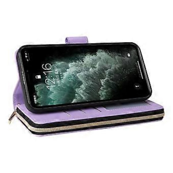 Til iPhone 11 Pro Etui Rhombus PU Læder Flip Telefon Cover Lynlås Pung (Style E)