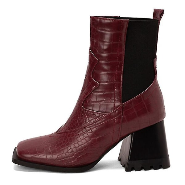 Women Walking Fashion Dress Shoes Casual Animal Print Chunky Heeled Boots High Heels Red EU 38