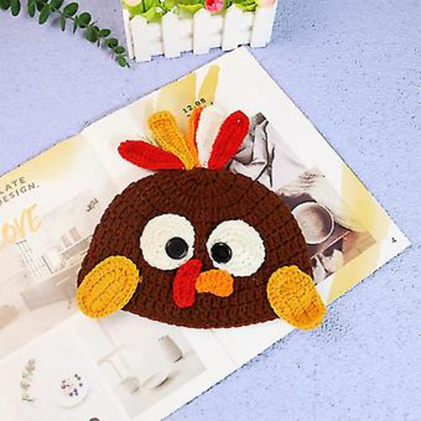 Kawaii Barnhatts för Barn Turkiskt Sött Mössa Thanksgiving Stickad Hatt Halloween Allmatch (Brun)