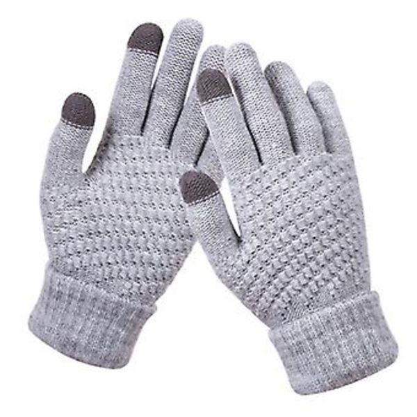 Vinter Touchscreen-Vantar för Kvinnor Varma Stretchstickade Vantar Hel Finger Guantes (Grå)