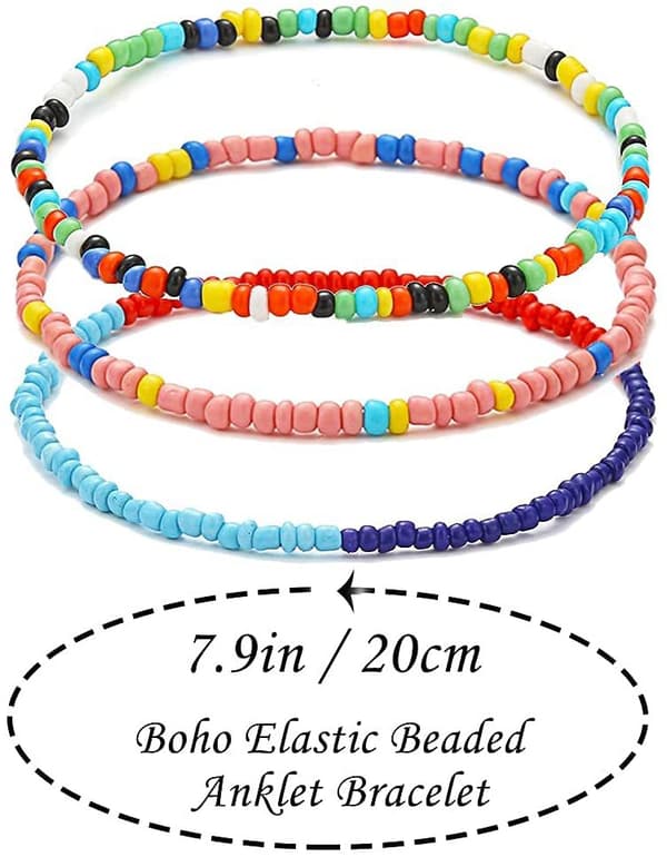 24 stk. elastiske ankelkjeder med perler for kvinner, håndlaget strand-boho fargerike perleankellenker sett