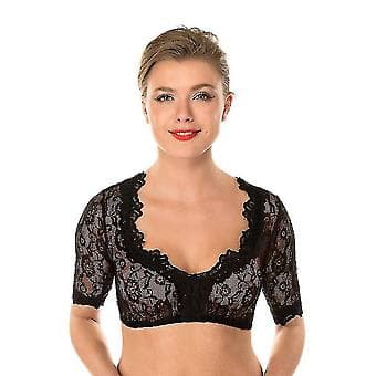 Bigsale Dirndl Bluse Med Flæser Hvid - Traditionel Elegant Bayersk Oktoberfest Cropped Bluse (S Sort)