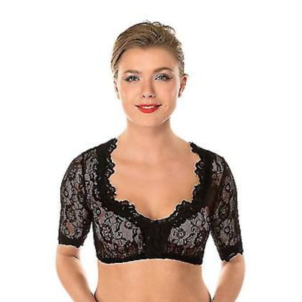 Bigsale Dirndl Bluse Med Volanger Hvit - Tradisjonell Elegant Bayersk Oktoberfest Cropped Bluse (XL Svart)
