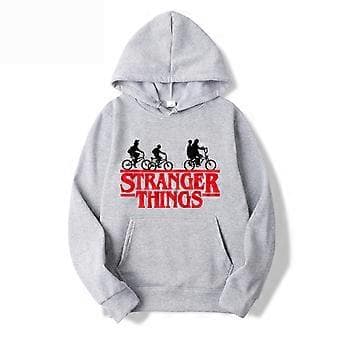 Stranger Things Tema Tenåringer Menn Hettegensere Lang Ermet Hettegenser Pullover Topper 1(XL Lys grå)