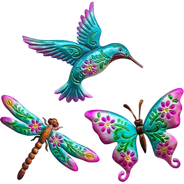 Kolibrin perhonen sudenkorento metalli seinätaide sisustus, seinäveistos