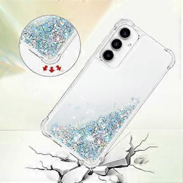 For Samsung Galaxy A35 5G TPU Deksel Glitter Flytende Sand Støtsikkert Telefon Bakdeksel (Sølv/Hjerter)