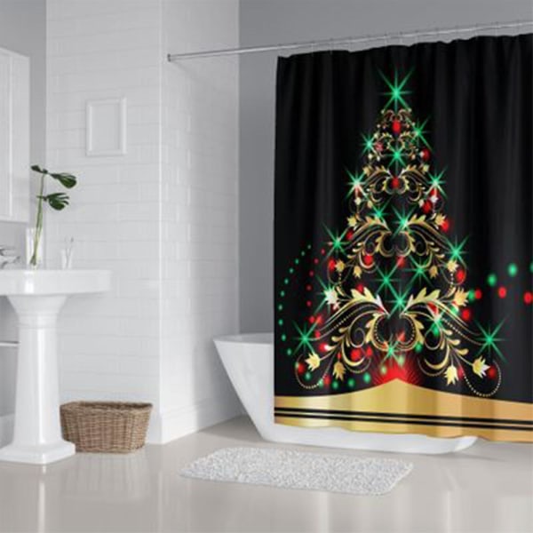 Christmas Shower Curtain Set For Bathroom With 12 Hooks, Decorative Snowman Bath Curtain Waterproof Polyester Shower