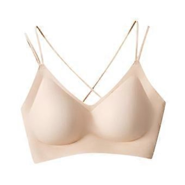 Dam BH Jelly Strip Support T-shirt BH Underkläder Push up BH Vadderade Braletter (L Beige)