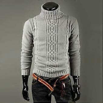Høst- og vintergenser for menn, varm strikket genser med høy hals, pullover, topp (2XL Lys grå)