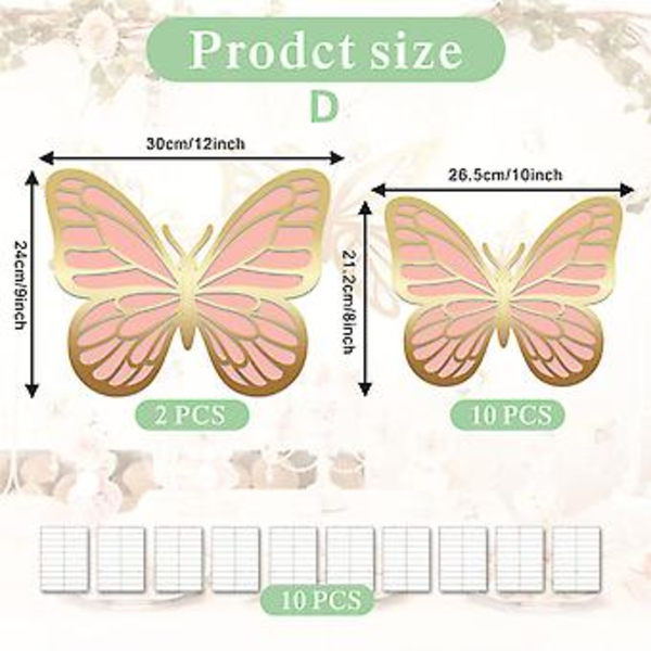 12 stk. Skinnende Butterfly Vægstickers Dobbeltsidede Dekorative Vægstickers Til Fester Bryllupper Jubilæer (D)