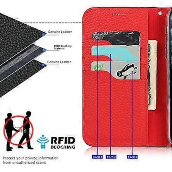 iPhone 13 Skal med Snodd, Äkta Läder Flip Plånbok Läderfodral, [3 Korthållare][Magnetlås][RFID-Blocker], Skal för iPhone 13 - Bla