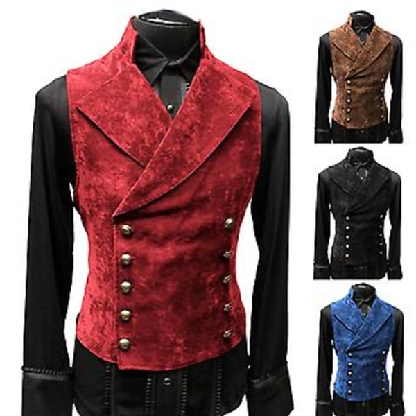 Fianao Casual Väst för Män, Ståuppkrage, Enfärgad, Dubbelknäppt, Slim Fit, Arbetskläder (M Svart)