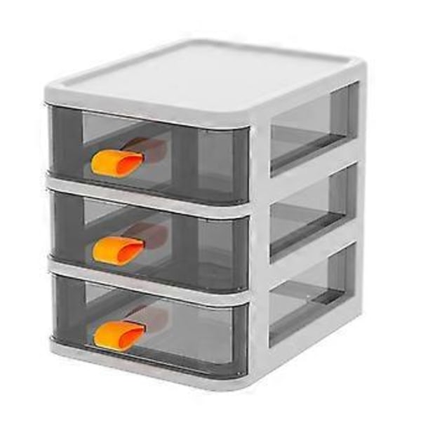 Skuffe-type skrivebordsopbevaringsboks Transparent skrivebordsstationær organizer med orange håndtag (3 lag hvid)
