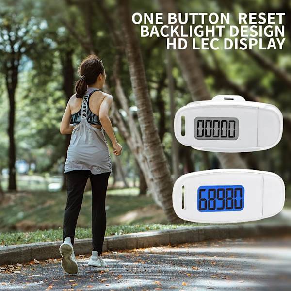 3D-stegräknare för promenader, stegräknare bärbar sportpedometer med snöre, USB-laddningsbar stegräknare med bakgrundsbelysning