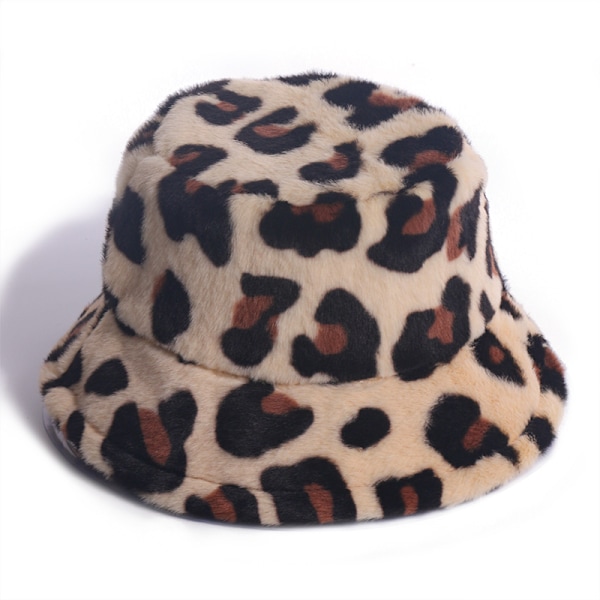 1 st Leopard Daisy Hatt för Kvinnor Vinter Bucket Hat Män Faux Päls Varm