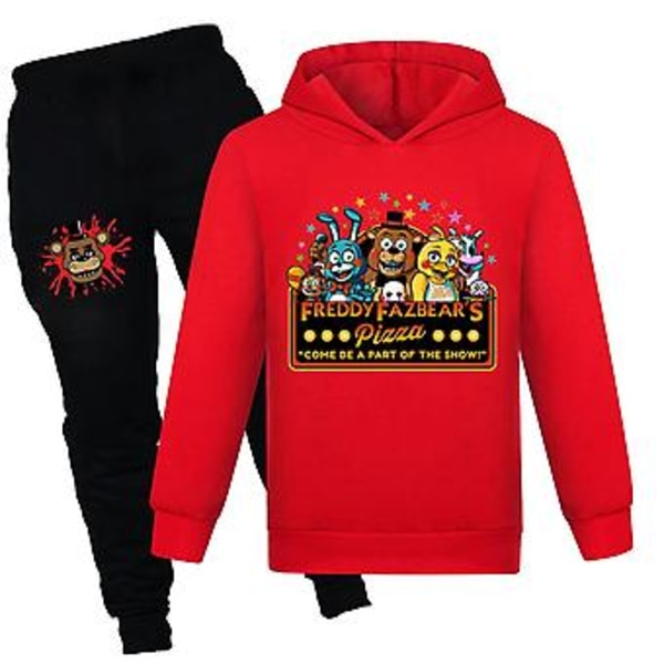 Barnkläder för pojkar och flickor 7-14 år Five Nights At Freddy's Outfits Fnaf Tracksuit Hoodie Topp Jogger Byxor Set Casual Kläder Activewear (9-10 år Röd)
