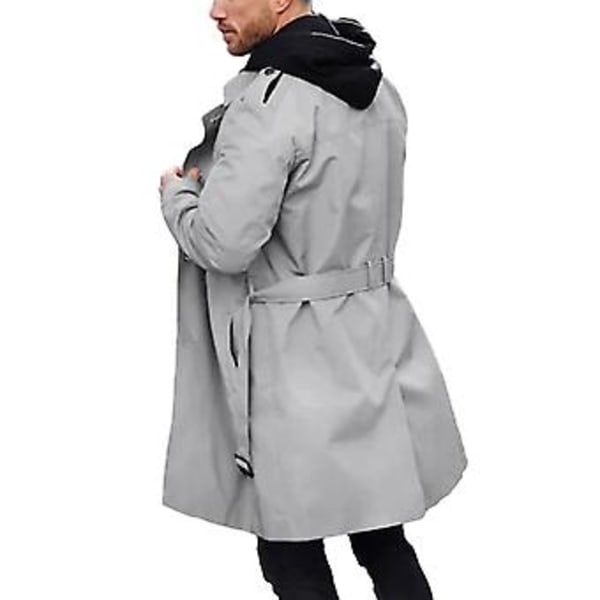Mænd Efterår Vinter Ensfarvet Vindjakke Lapel Langærmet Dobbeltbrystet Lommer Bælte Slank Pasform Lang Frakke Streetwear (S Sort)