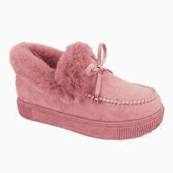 Nyhet Dam Vintermode Platt Stövlar Tjocka Varma Plattform Snökängor Slip-on Ankelstövlar för Inomhus/Utomhusbruk (Rosa)