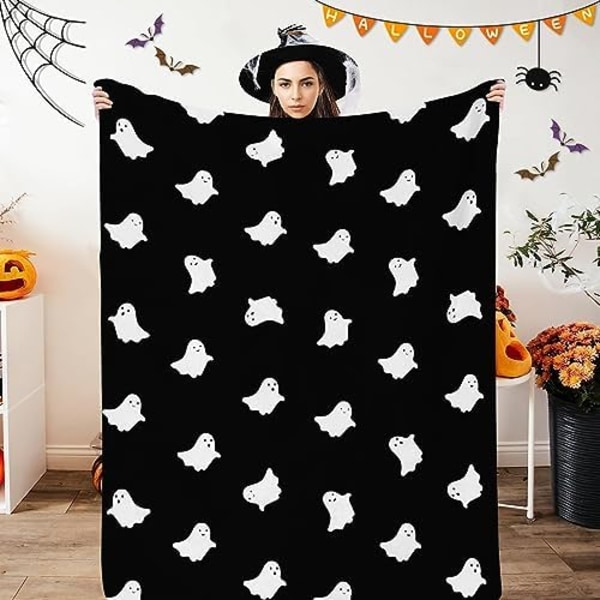 Halloween Ghost Throw Blanket Söt Spökefilt för Picknick Camping Resor Lätt Fuzzy Mysig Throw Blankets för Liv