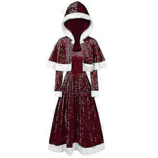 Naisten Huppari Joulu Skater Fantasiapuku Joulupukki Viitta Cosplay Puku V (2XL Viininpunainen)