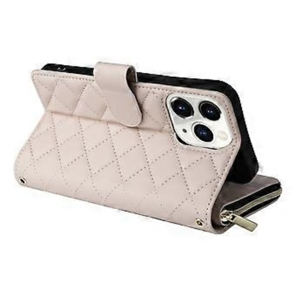 Til iPhone 11 Pro Etui Rhombus PU Læder Flip Telefon Cover Lynlås Pung (Style B)