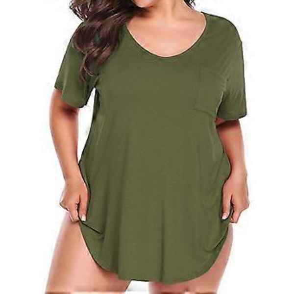 Sommerlig, avslappet og sexy t-skjorte for kvinner med korte ermer, V-hals, lapplomme og slub-tekstur, løs topp (XL)